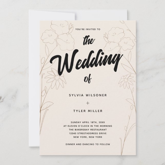 Invitation Mariage fleur sauvage de fleurs beige (Devant)