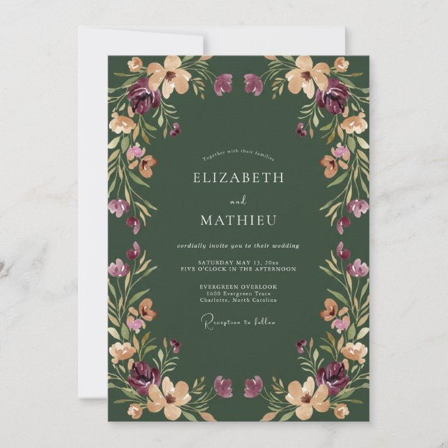 Invitation Mariage Fleur Sauvage de Prunier de Forêt (Devant)