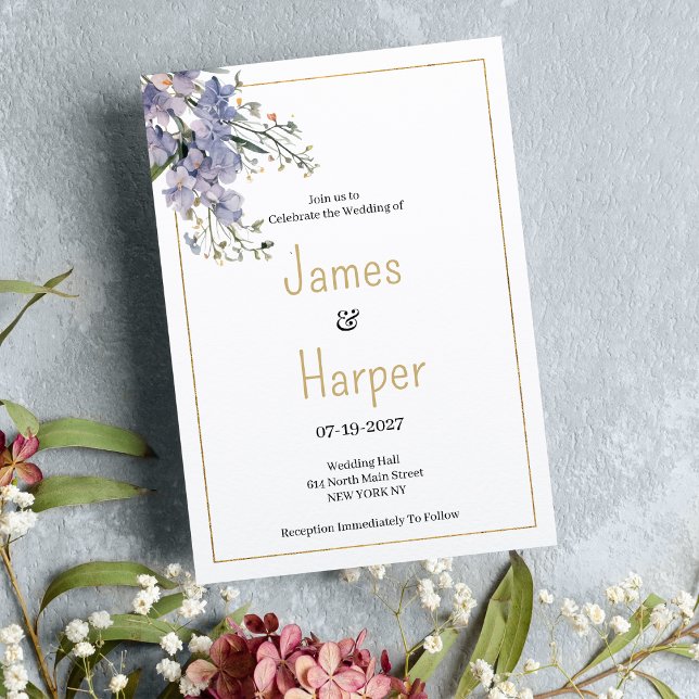 Invitation Mariage fleur sauvage d'été bleu lavande (Lavender blue summer wildflower Wedding )