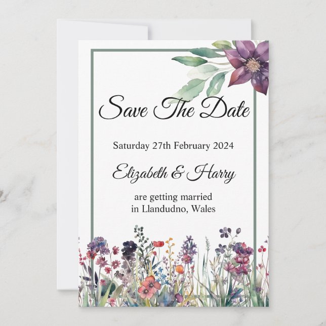 Invitation Mariage fleur sauvage Enregistrer La Date (Devant)