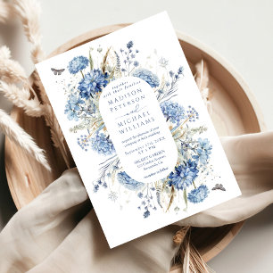 Invitation Mariage Fleur Sauvage et Papillon Bleu Poussiéreux