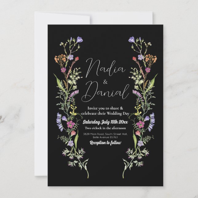 Invitation Mariage Fleur sauvage Floral Ditsy Imprimer Dark (Devant)