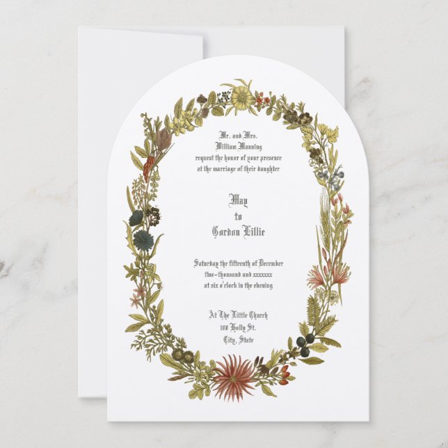 Invitation Mariage fleur sauvage Floral Wreath (Devant)