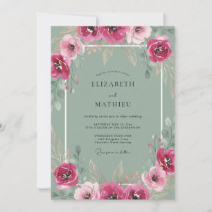 Invitation Mariage Fleur Sauvage Grise Fuchsia