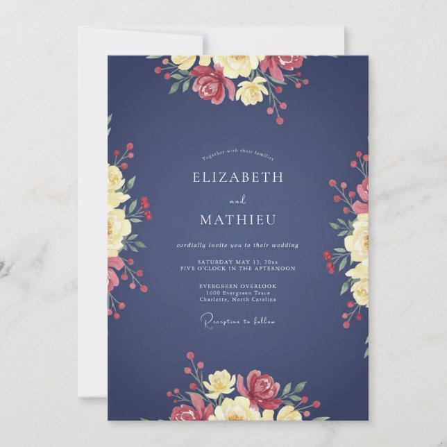 Invitation Mariage Fleur Sauvage Indigo (Devant)