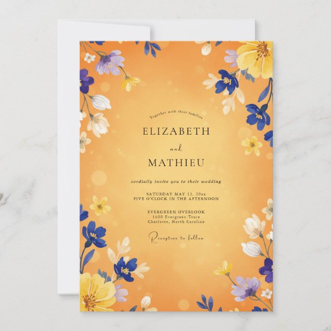 Invitation Mariage Fleur Sauvage Indigo Ambre (Devant)