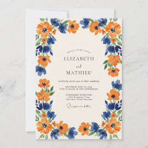Invitation Mariage Fleur Sauvage Indigo Ambre