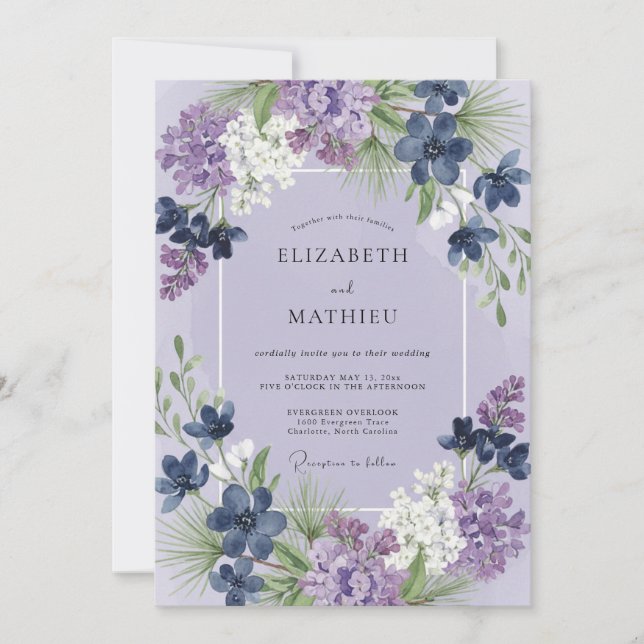Invitation Mariage Fleur Sauvage Indigo Pervenche (Devant)