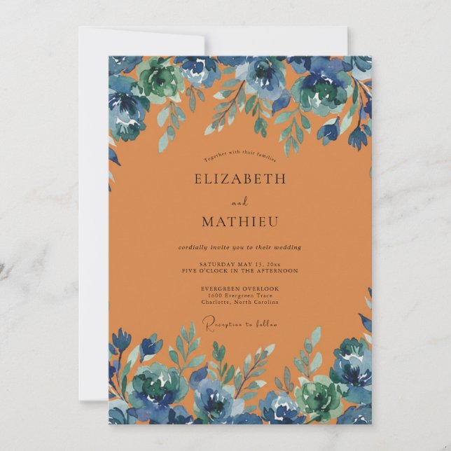 Invitation Mariage Fleur Sauvage Indigo Terracotta (Devant)