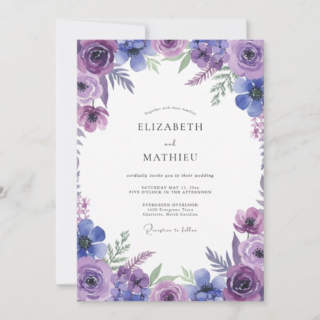 Invitation Mariage Fleur Sauvage Indigo Violet (Devant)