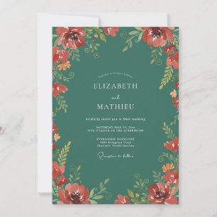 Invitation Mariage Fleur Sauvage Jade Rubis