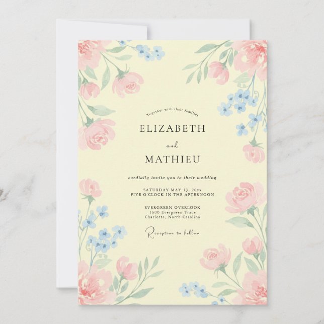 Invitation Mariage Fleur Sauvage Jaune Beurre (Devant)