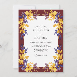 Invitation Mariage Fleur Sauvage Jaune Bordeaux