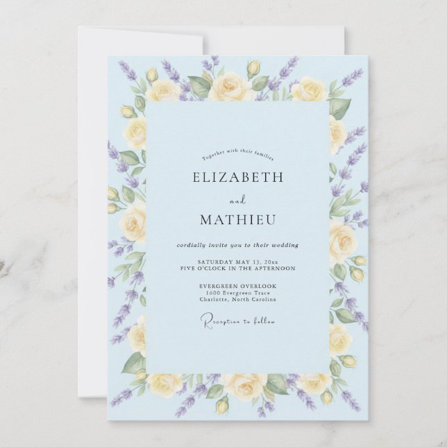 Invitation Mariage Fleur Sauvage Jaune Ciel (Devant)