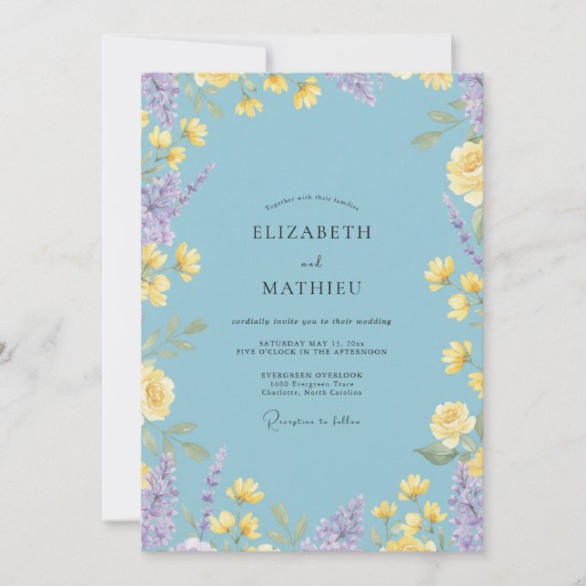 Invitation Mariage Fleur Sauvage Jaune Ciel Tropical (Devant)