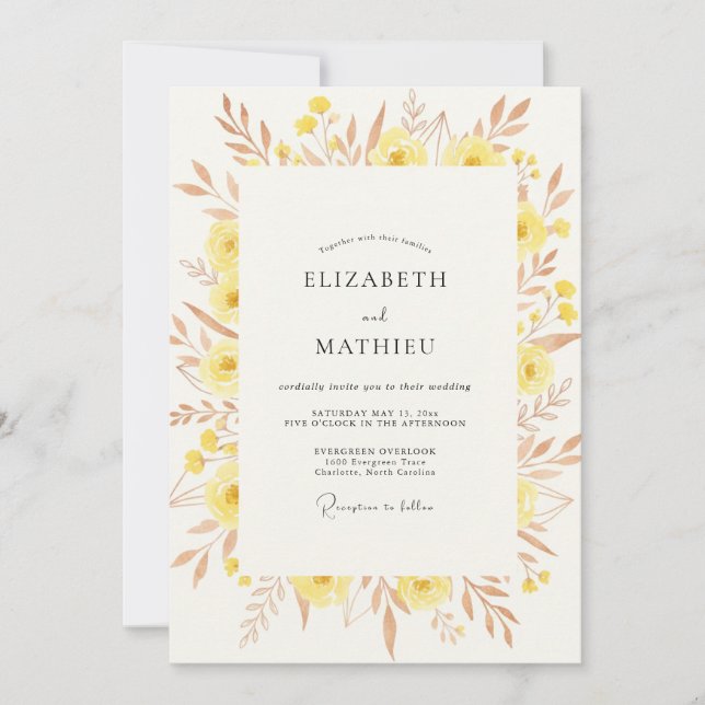Invitation Mariage Fleur Sauvage Jaune Cuivre (Devant)