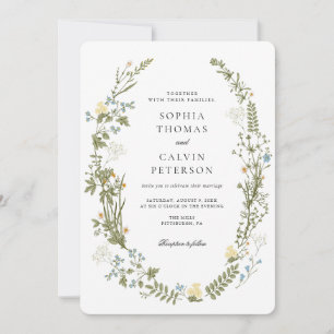 Invitation Mariage Fleur sauvage jaune et bleu