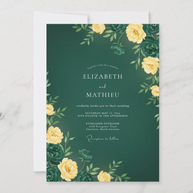 Invitation Mariage Fleur Sauvage Jaune Forêt (Devant)