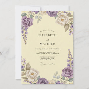 Invitation Mariage Fleur Sauvage Jaune Lilas