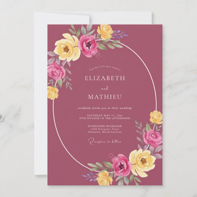 Invitation Mariage Fleur Sauvage Jaune Mauve (Devant)