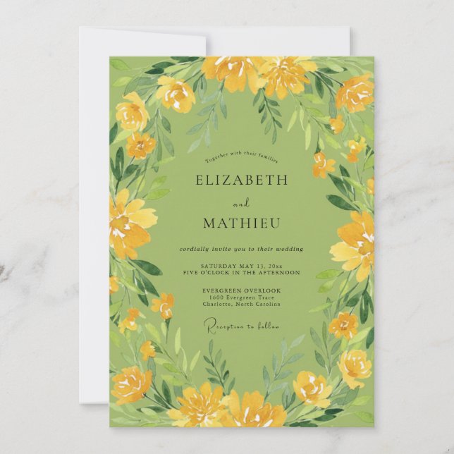 Invitation Mariage Fleur Sauvage Jaune Mousse (Devant)