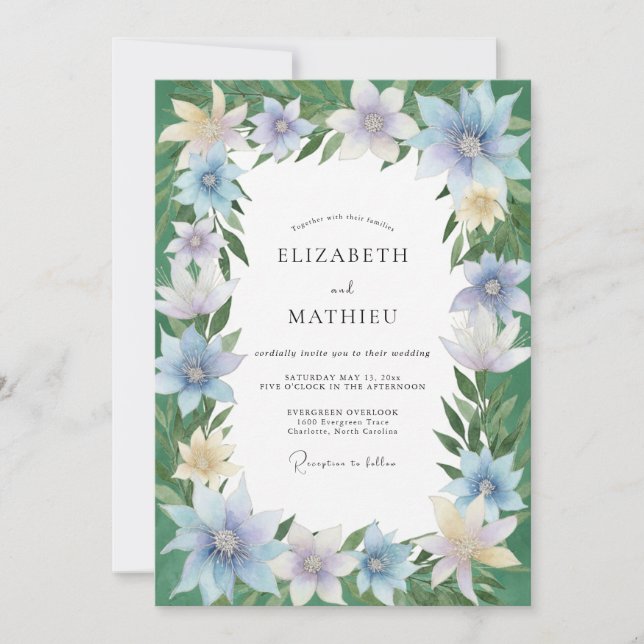 Invitation Mariage Fleur Sauvage Jaune Pâle Pervenche (Devant)