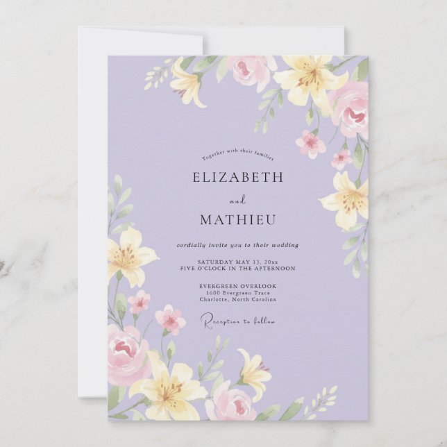 Invitation Mariage Fleur Sauvage Jaune Pervenche (Devant)