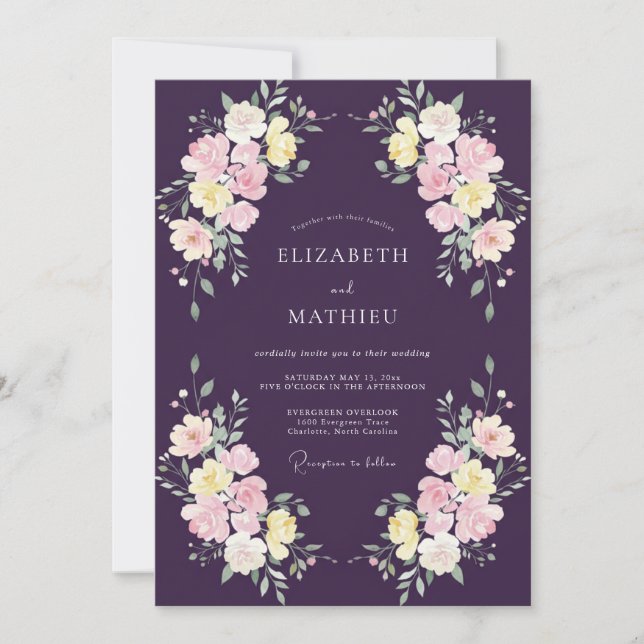Invitation Mariage Fleur Sauvage Jaune Prune (Devant)