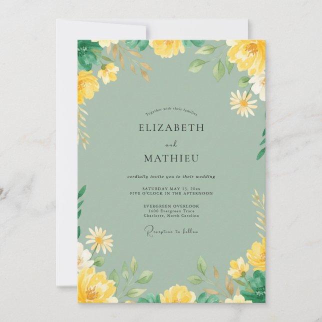 Invitation Mariage Fleur Sauvage Jaune Sauge (Devant)