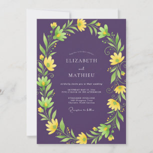 Invitation Mariage Fleur Sauvage Jaune Violet Côté Mer
