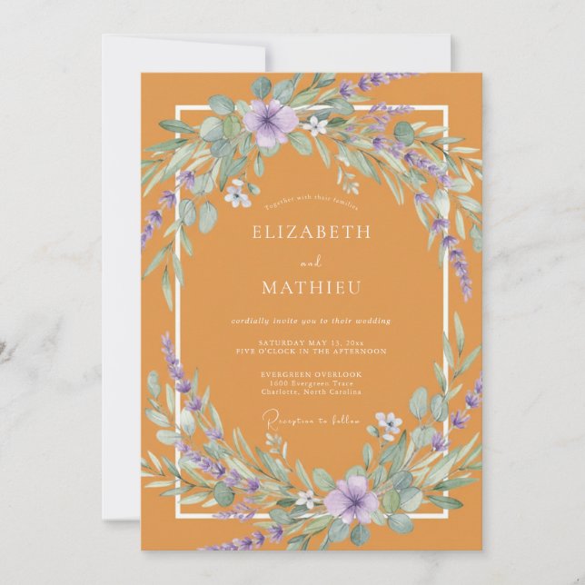 Invitation Mariage Fleur Sauvage Lavande Moutarde (Devant)