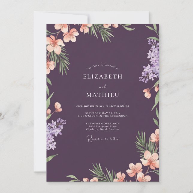 Invitation Mariage Fleur Sauvage Lilas Améthyste (Devant)