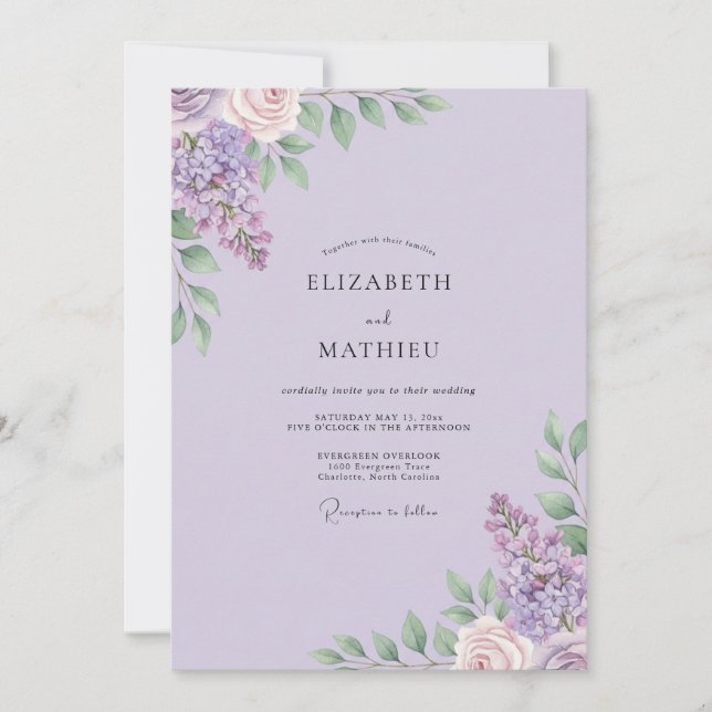 Invitation Mariage Fleur Sauvage Lilas Atténué (Devant)