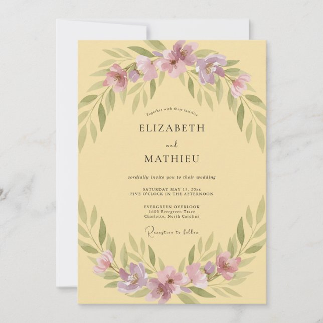 Invitation Mariage Fleur Sauvage Lilas Beurre (Devant)