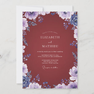 Invitation Mariage Fleur Sauvage Lilas Bordeaux