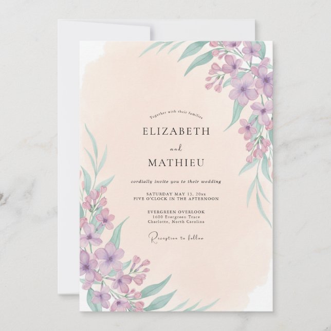 Invitation Mariage Fleur Sauvage Lilas Champagne (Devant)