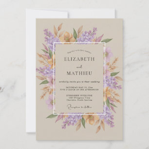 Invitation Mariage Fleur Sauvage Lilas Champagne Douce