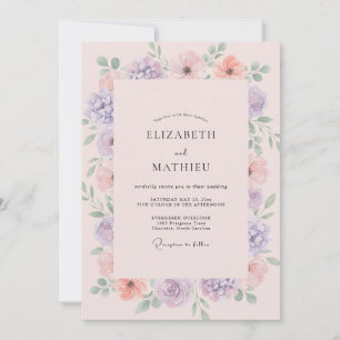 Invitation Mariage Fleur Sauvage Lilas Corail