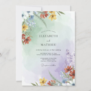 Invitation Mariage Fleur Sauvage Lilas Jaune