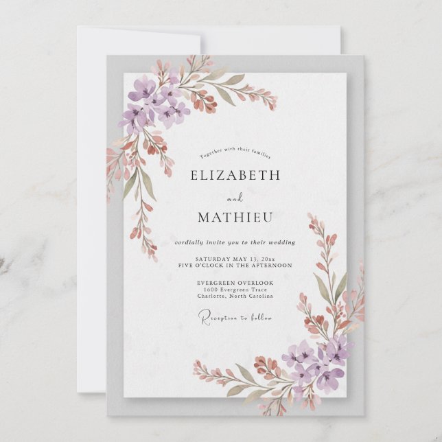 Invitation Mariage Fleur Sauvage Lilas Mauve (Devant)