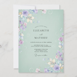 Invitation Mariage Fleur Sauvage Lilas Menthe