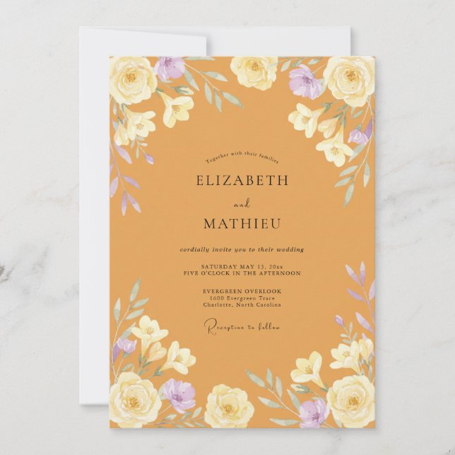 Invitation Mariage Fleur Sauvage Lilas Miel (Devant)