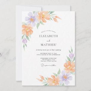 Invitation Mariage Fleur Sauvage Lilas Pâle Pêche