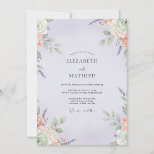 Invitation Mariage Fleur Sauvage Lilas Pêche Éteint