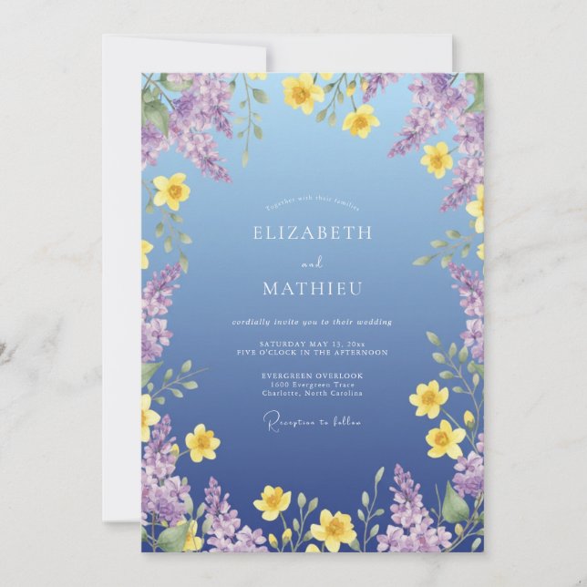 Invitation Mariage Fleur Sauvage Lilas Pervenche (Devant)