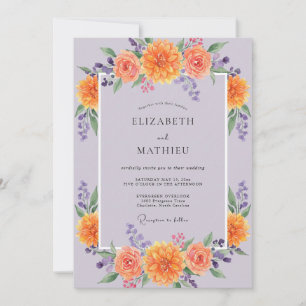 Invitation Mariage Fleur Sauvage Lilas Poussiéreux Orange