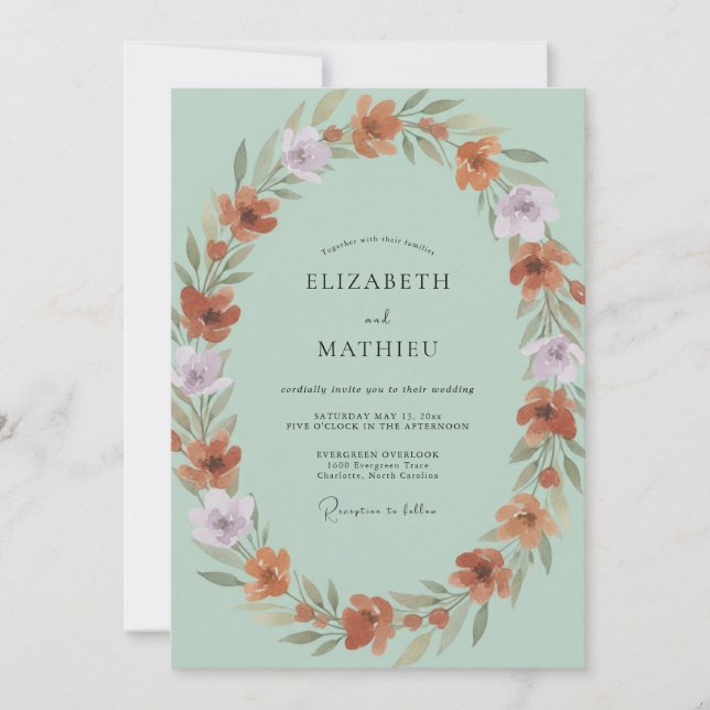 Invitation Mariage Fleur Sauvage Lilas Terracotta (Devant)