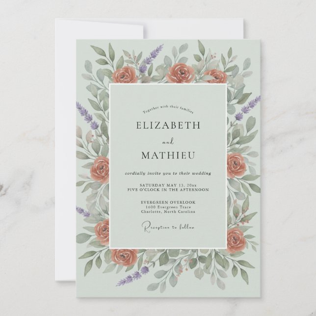 Invitation Mariage Fleur Sauvage Lilas Terracotta (Devant)