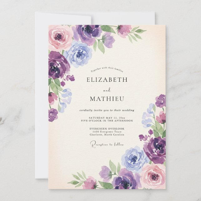 Invitation Mariage Fleur Sauvage Lilas Violet (Devant)