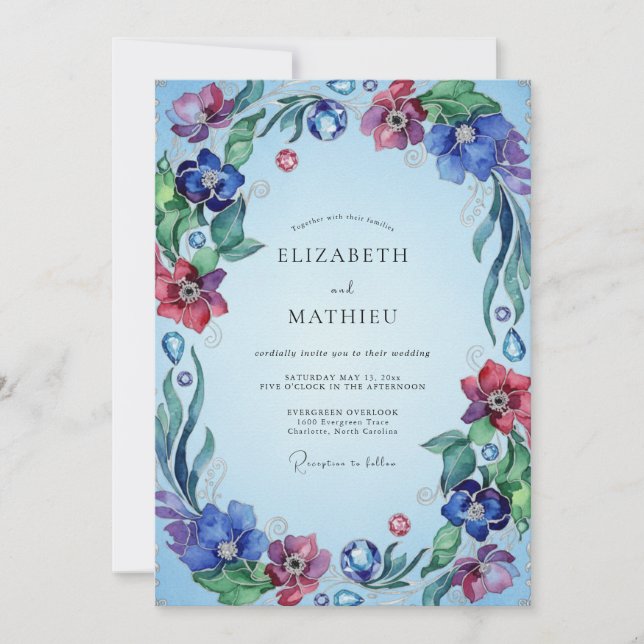 Invitation Mariage Fleur Sauvage Magenta Pervenche (Devant)